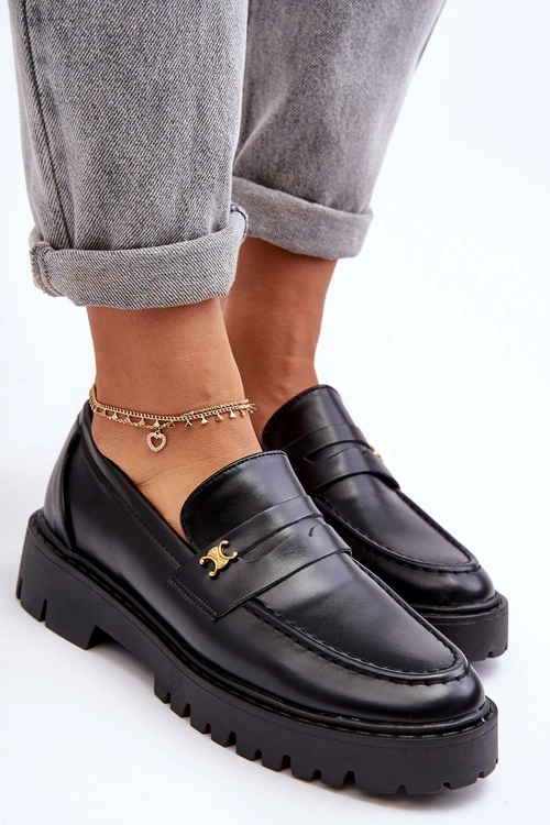 Skórzane Mokasyny Z Ozdobą Czarne Esperta