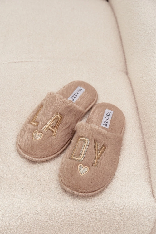 Kapcie Damskie Z Futerkiem LADY Vinceza 19958 Beżowe