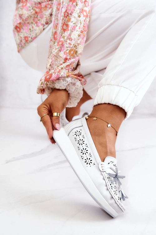 Damskie Ażurowe Mokasyny Na Platformie Białe Louise