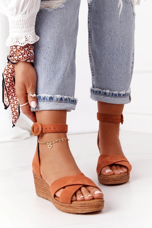 Zamszowe Sandały Na Koturnie Maciejka 04565-29 Rude