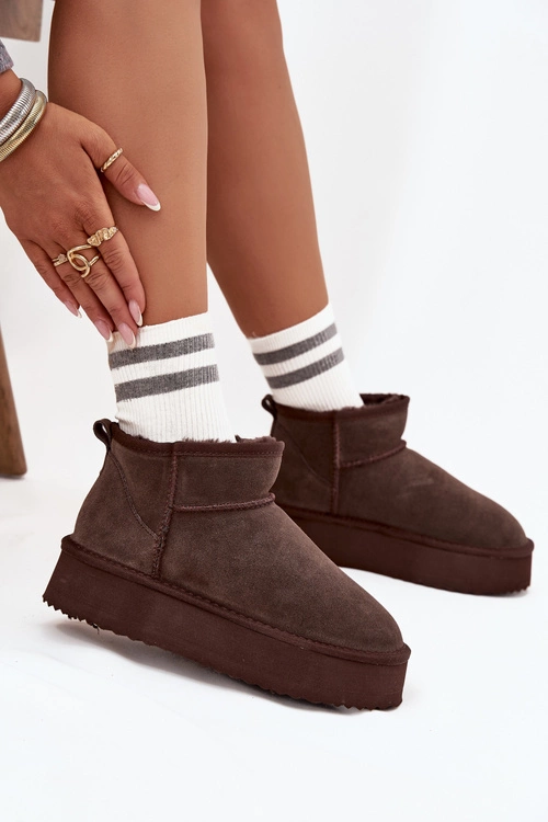 Zamszowe Śniegowce Damskie Na Platformie Vinceza 97962 Czekoladowe