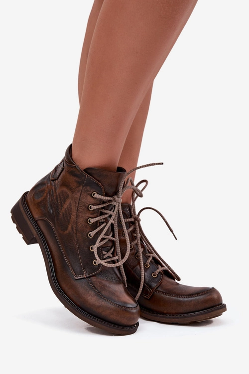 Botki Damskie Z Naturalnej Skóry Na Płaskim Obcasie Maciejka 07063-02 Brązowe