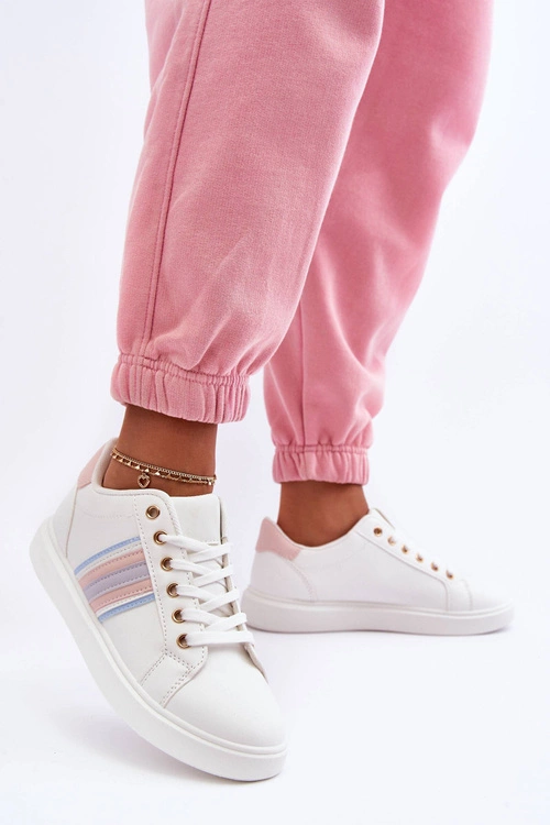 Skórzane Damskie Buty Sportowe Biało-Różowe Rilee