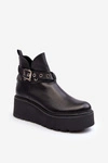 Skórzane Botki Damskie Na Koturnie Platformie Z Paskami Zazoo 1752 Czarne