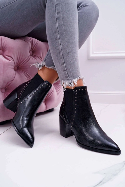 Botki Damskie Na Obcasie Z Gumkami Czarne Trini