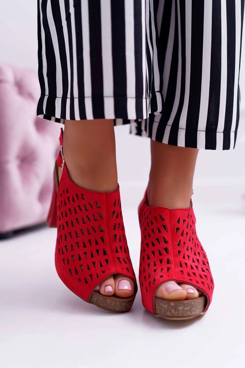 Sandały Damskie Na Słupku Sergio Leone SK850 Czerwone Farmona