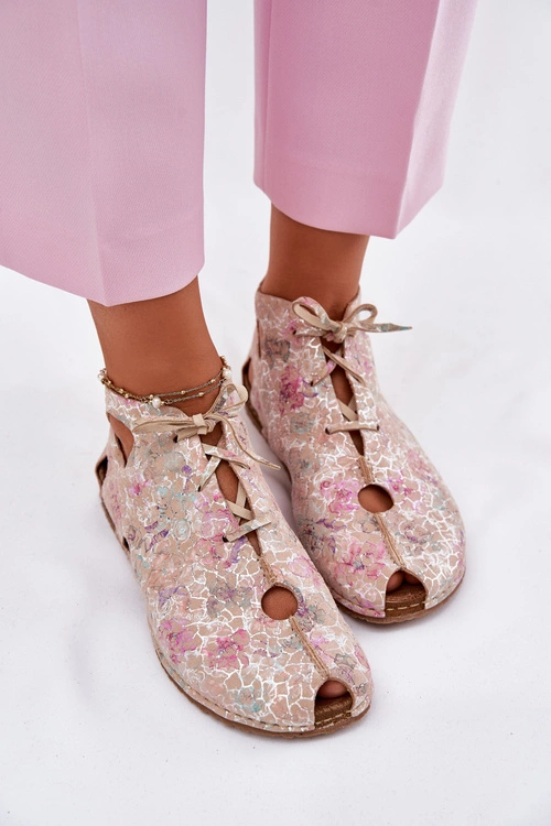 Wzorzyste Skórzane Botki Maciejka 03426-48 Beżowe