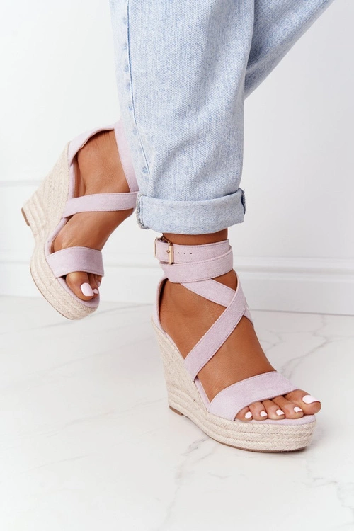 Sandały Na Koturnie Z Plecionką Fioletowe Lanzarote