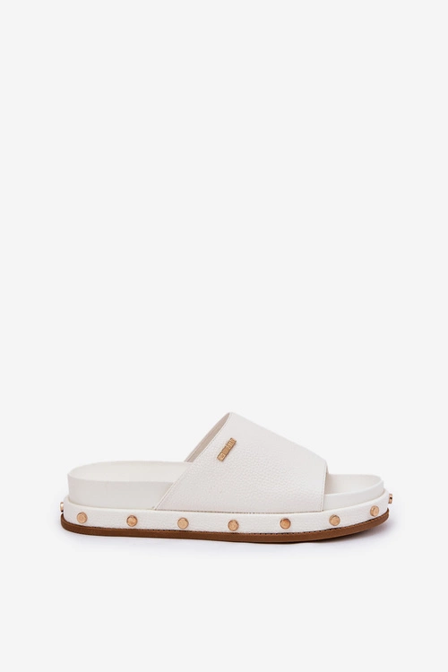 Klapki Damskie Na Platformie Z Ćwiekami Big Star RR274216 Białe