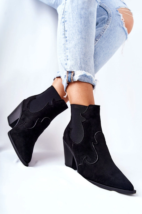 Zamszowe Botki Kowbojki Czarne Maurelle