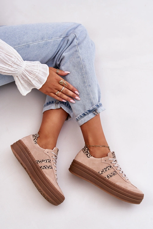 Zazoo N1068S4 Damskie Zamszowe Sneakersy Na Platformie Panterka Różowe