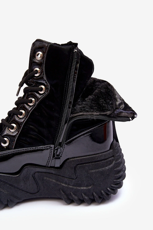 Ocieplane Botki Na Masywnej Platformie Czarne Lanleh