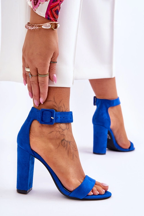 Zamszowe Sandałki Na Obcasie Ciemnoniebieskie Jacqueline