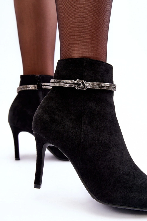 Ocieplane Zamszowe Botki Na Szpilce Czarne Anslei
