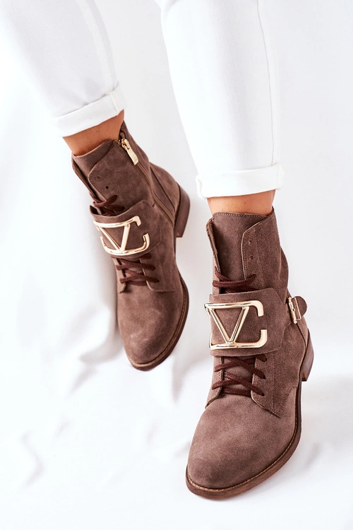 Botki Damskie Zamszowe Brązowe Nicole 2676