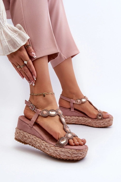 Damskie Sandały Na Koturnie Z Plecionką S.Barski MY291 Różowe