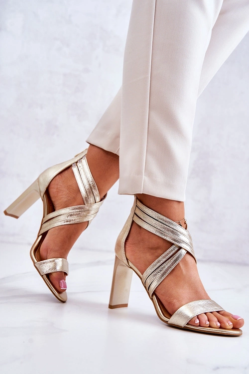 Skórzane Damskie Sandały Na Suwak Lewski Shoes 3138 Złote