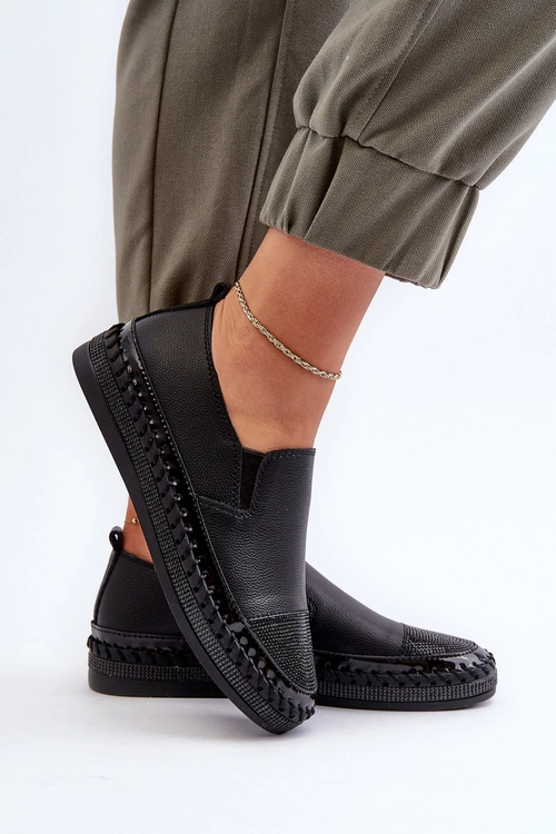 Skórzane Półbuty Damskie Na Platformie Czarne D&A LR370