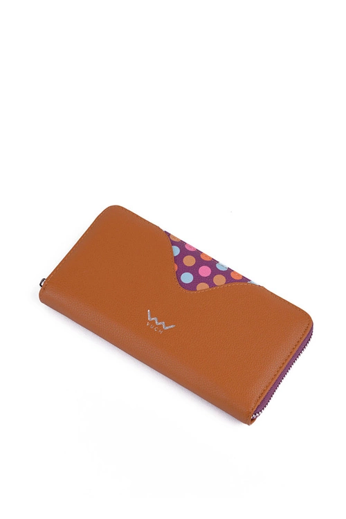 Duży Portfel Na Suwak W Kropki Brązowy Reine