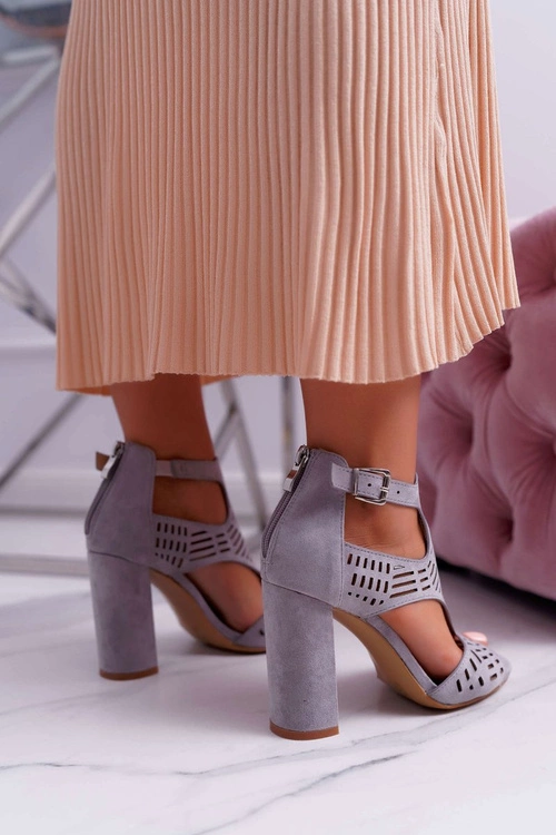 Damskie Sandały Na Słupku Peep Toe Szare Carmelita