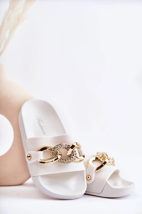 Gumowe Dziecięce Klapki Z Ozdobnym Łańcuchem Białe Suzie