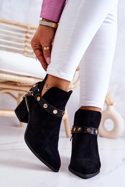 Zamszowe Damskie Botki Z Łańcuszkami Czarne Tracy