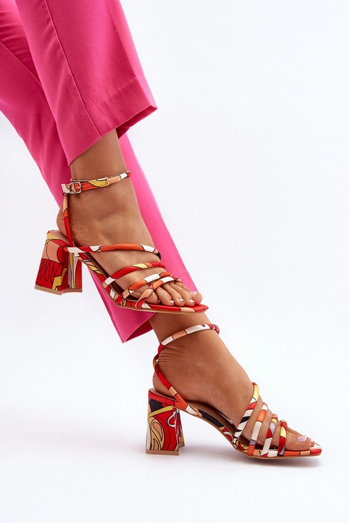 Wzorzyste Sandały Na Słupku Pomarańczowe Jenglla