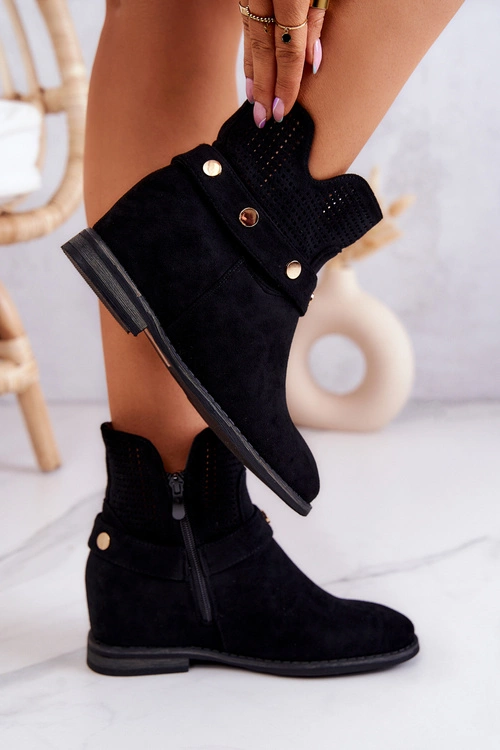 Ażurowe Wiosenne Damskie Botki Czarne Royale