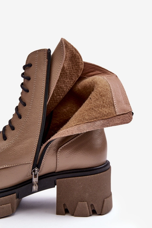 Skórzane Damskie Ocieplane Botki Trapery Lemar Brązowe Rehin