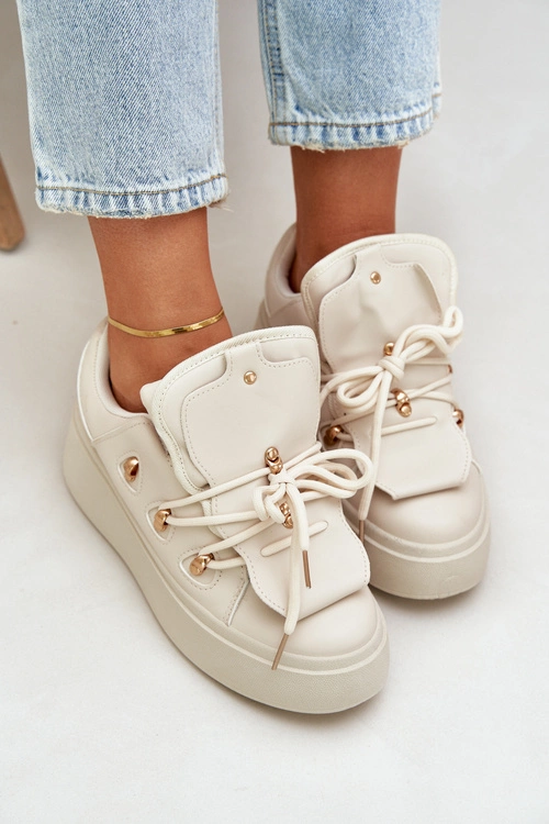 Sneakersy Damskie Na Platformie Beżowe Dolistana