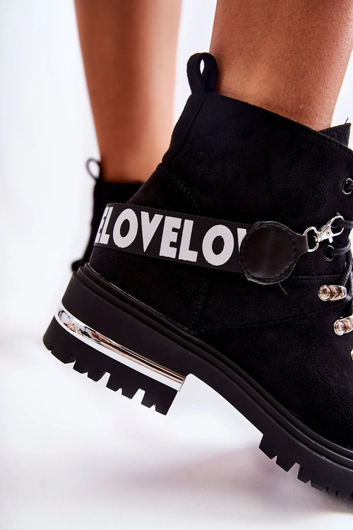 Zamszowe Ocieplane Botki Z Paskiem Czarne Aurelio