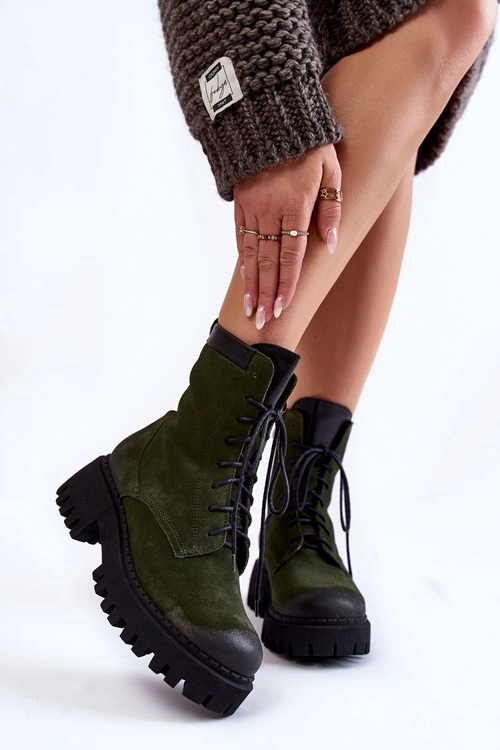 Klasyczne Zamszowe Ocieplane Botki Zielone Lemar Caima