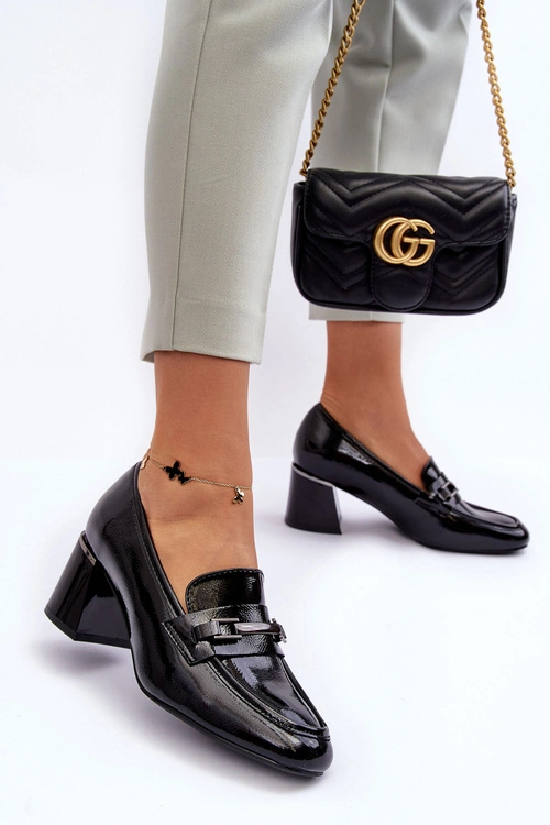 Lakierowane Czółenka Na Słupku Czarne Idona