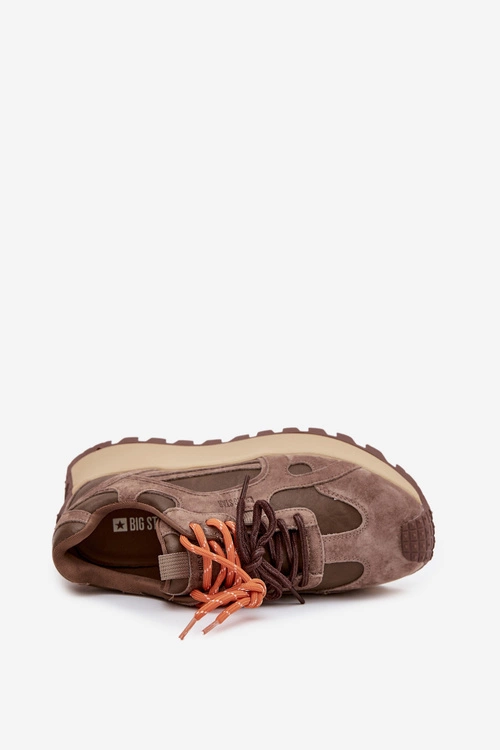 Skórzane Sneakersy Na Platformie Damskie Big Star SS274627 HI-POLY SYSTEM Beżowe