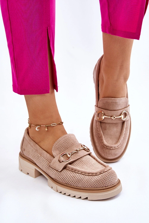 Klasyczne Damskie Półbuty Mokasyny Beżowe Kolton