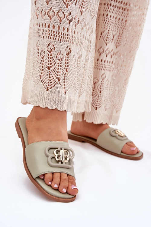 Płaskie Klapki Damskie Z Ozdobnym Detalem Zielone Nenitta