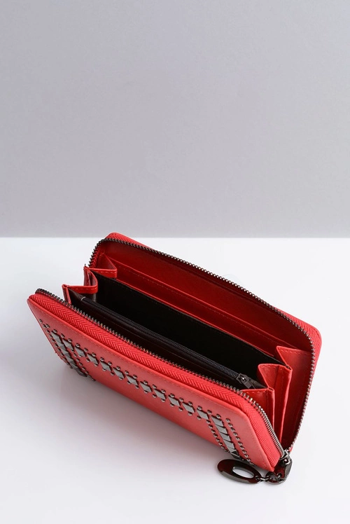 Duży Damski Czerwony Portfel z Ćwiekami