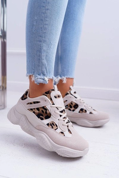 Sportowe Damskie Buty W Panterkę Beżowe Thai