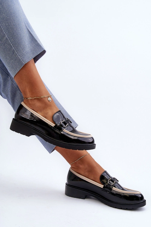 Damskie Lakierowane Półbuty Mokasyny S.Barski HY336A Czarne