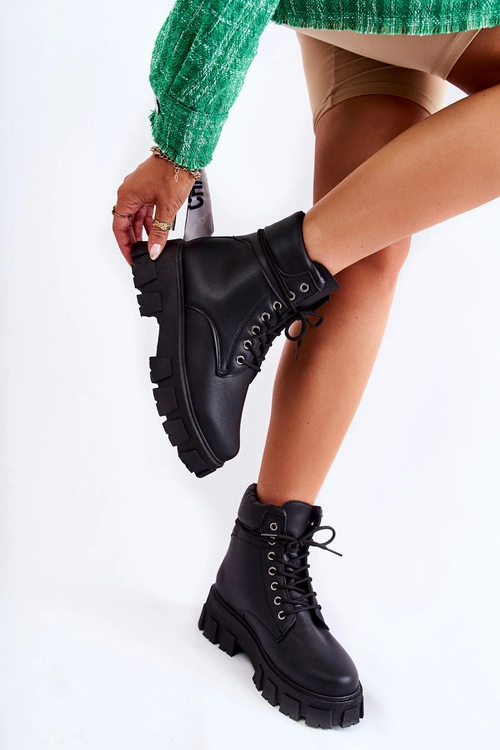 Damskie Botki Trapery Ocieplane Czarne Flavin