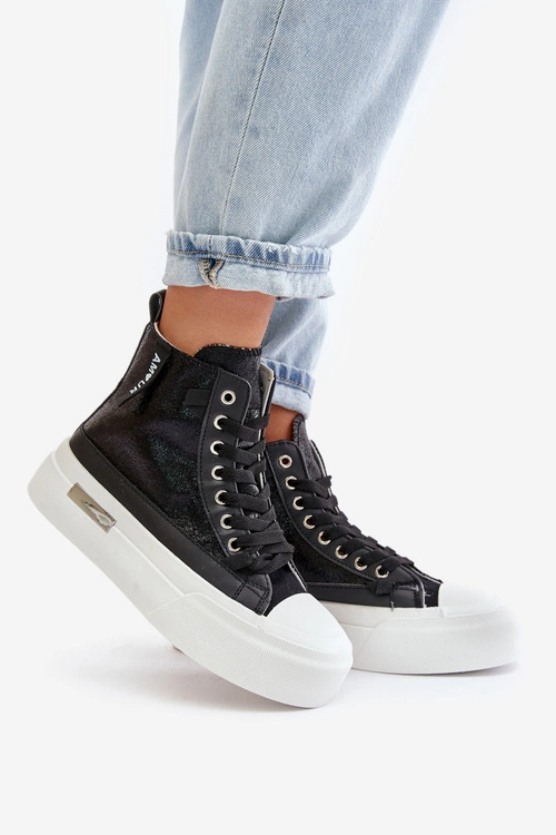 Damskie Wysokie Trampki Na Platformie Czarne Averira