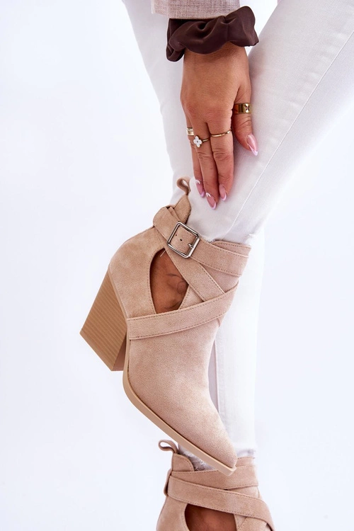 Damskie Zamszowe Botki Kowbojki Beżowe Dennise