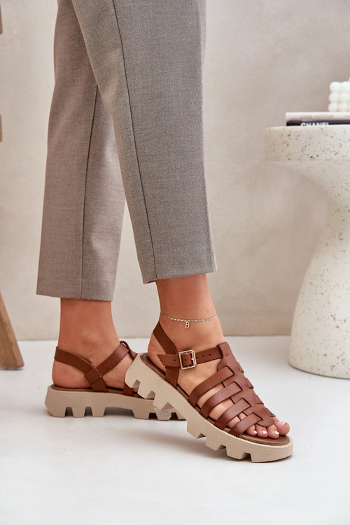 Skórzane Sandały Damskie Zazoo 3695 Camel