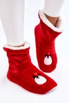 Damskie Wsuwane Ocieplane Papcie Z Pingwinami Czerwone