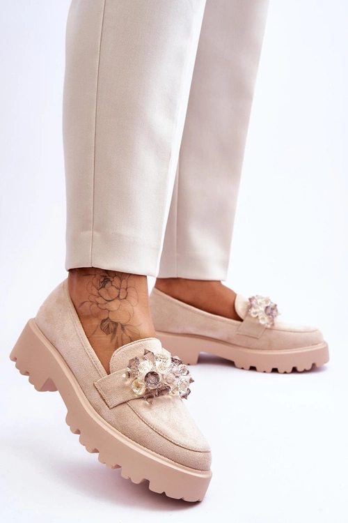 Damskie Mokasyny Na Platformie Z Ozdobami Beżowe Brenda