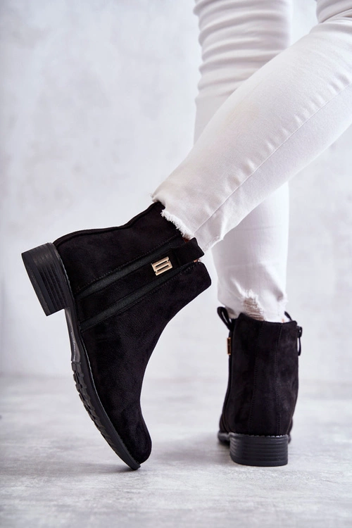 Damskie Zamszowe Botki Z Ozdobą Czarne Giana