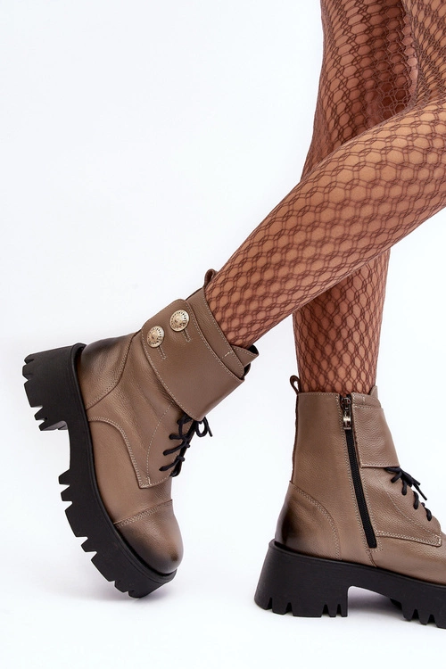 Skórzane Workery Botki Damskie Beżowe Lemar Anceria