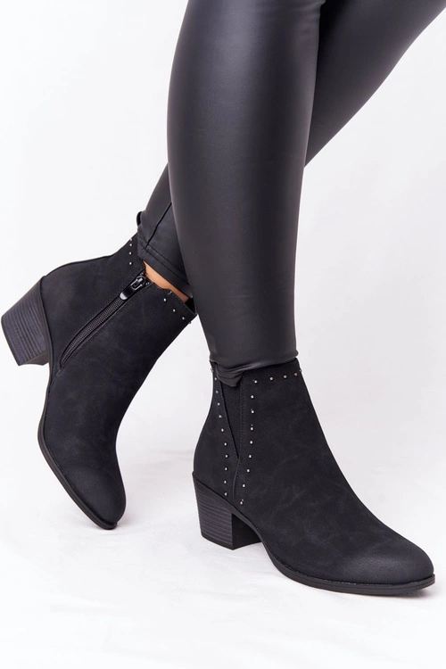 Damskie Ocieplane Botki Sztyblety Na Słupku Czarne Morgan