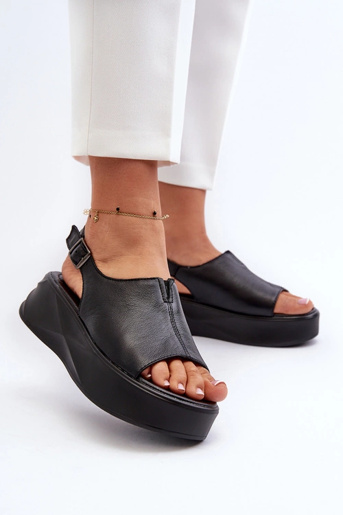 Skórzane Sandały Damskie Na Platformie D&A SJ2301-2 Czarne