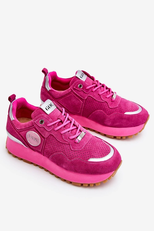 Damskie Zamszowe Buty Sportowe Na Platformie GOE LL2N4002 Fuksja